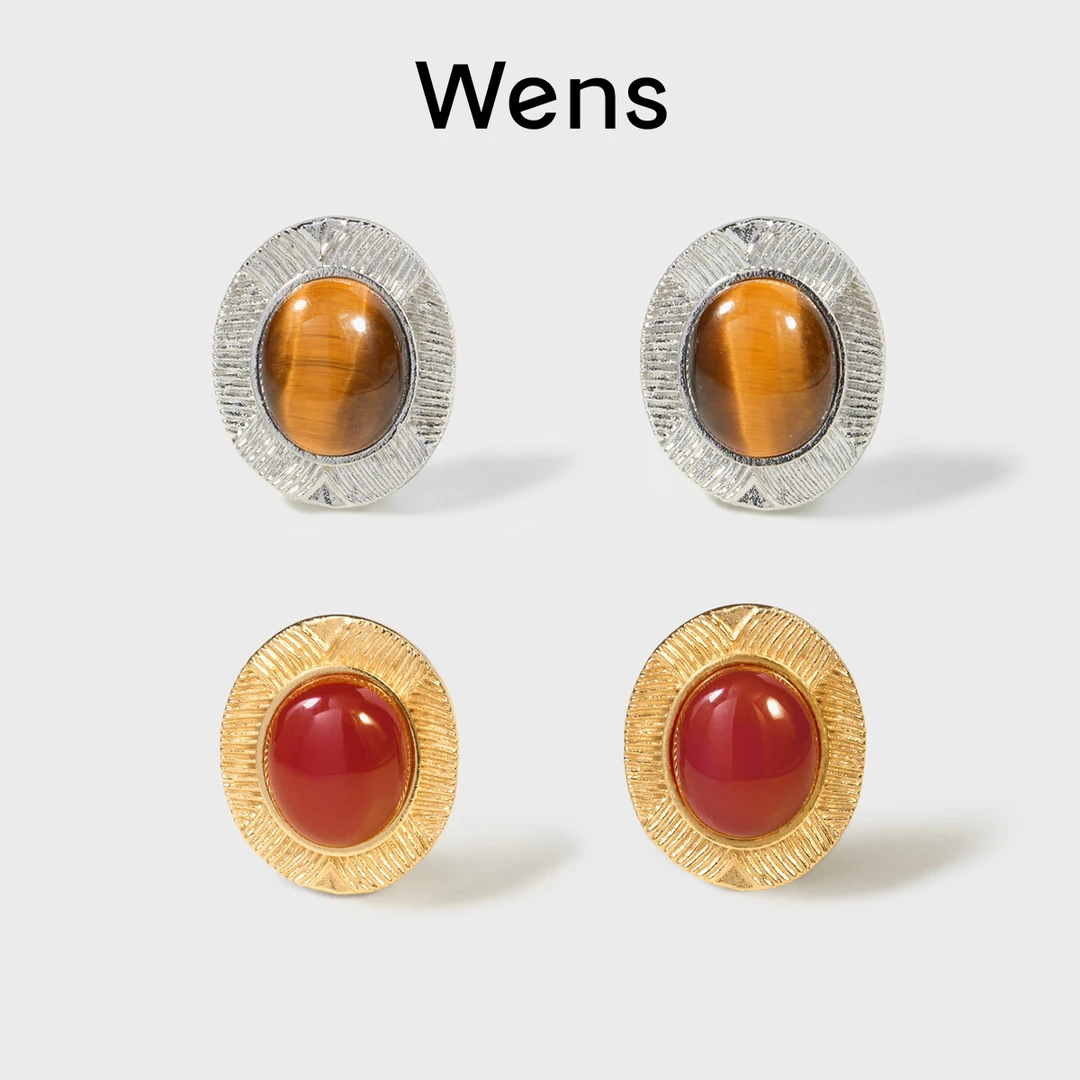 Wens/吻斯 铜合金耳饰 明星同款 部落 图腾镶石耳环时尚百搭简约