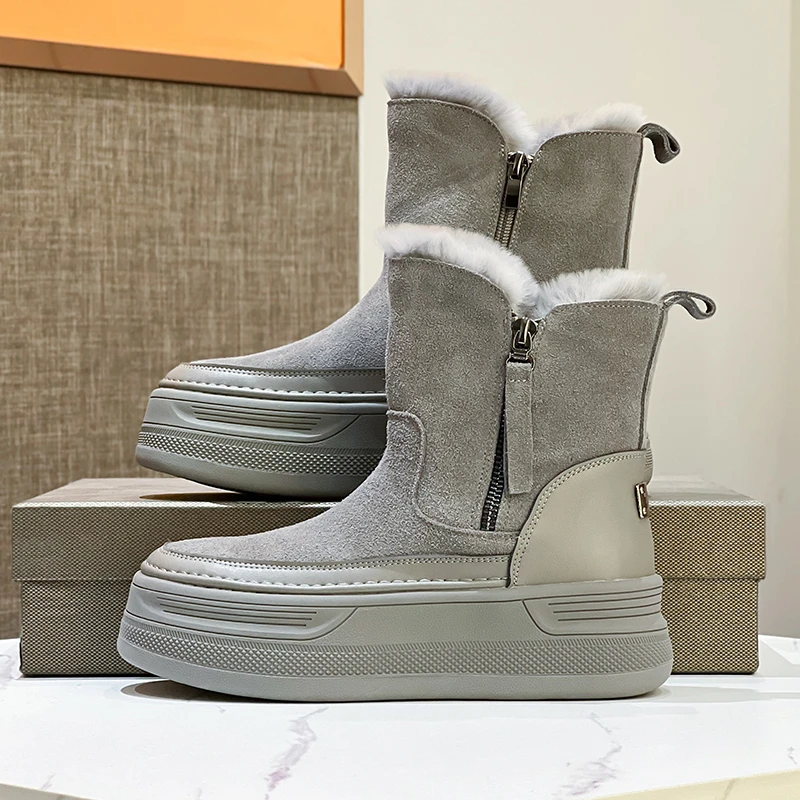 冬季加绒靴子时尚厚款雪地靴女2025时尚磨砂皮短靴东北保暖大棉鞋