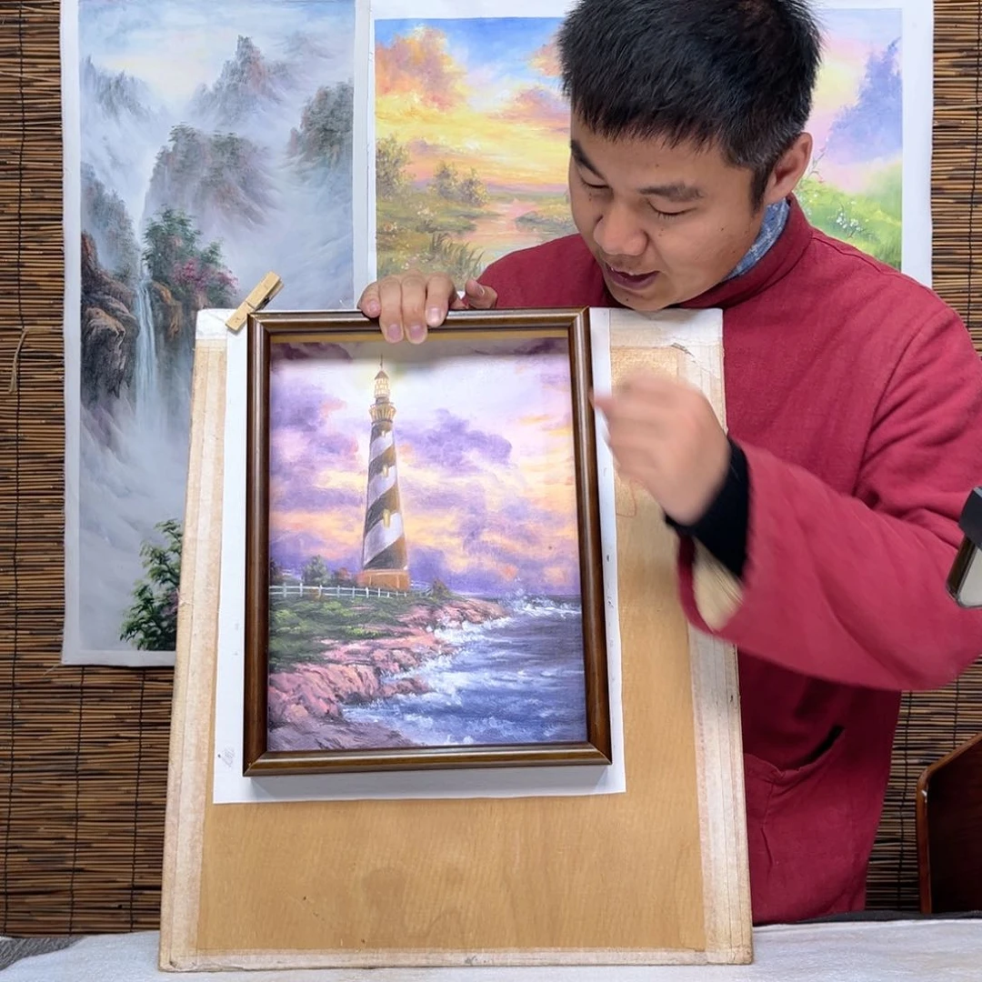 油画行路人小院绘画作品竞拍