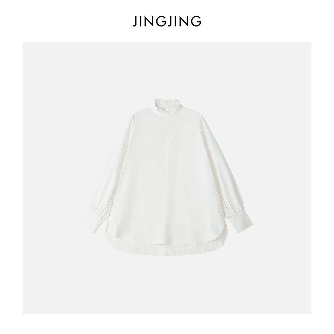 JINGJING2025新款“风之诗”100棉花边小立领宽松百搭薄款衬衫