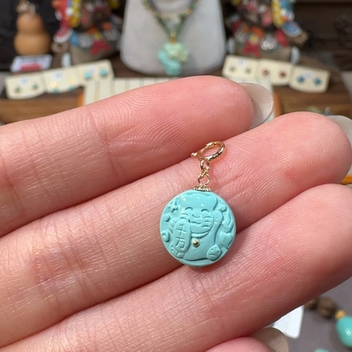 绿松石18K金镶嵌招财猫滴流