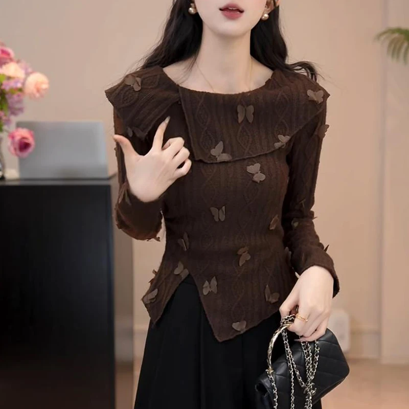 【奈良鹿丸】高级感千金风针织衫女士2025秋冬新款立体蝴蝶设计上衣