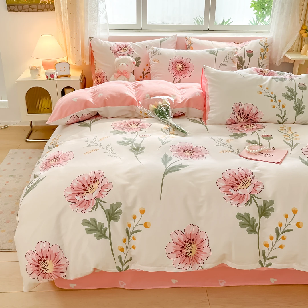 【新品】100%全棉斜纹纯棉60支四件套小清新床上用品单人被单床品