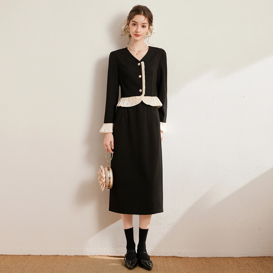【黄蓉推荐】&白鹿语25春气质时尚V领外套半身裙套装WBY20055