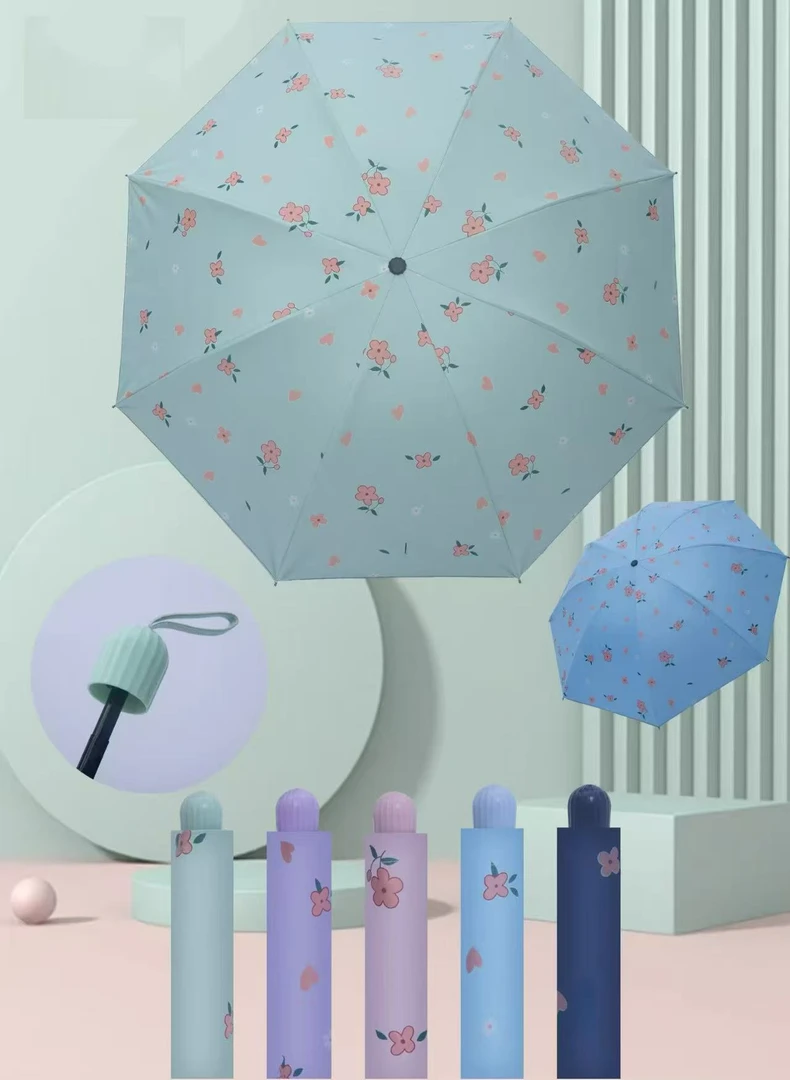 602小碎花黑胶防晒三折叠便携晴雨两用遮阳伞防紫外线