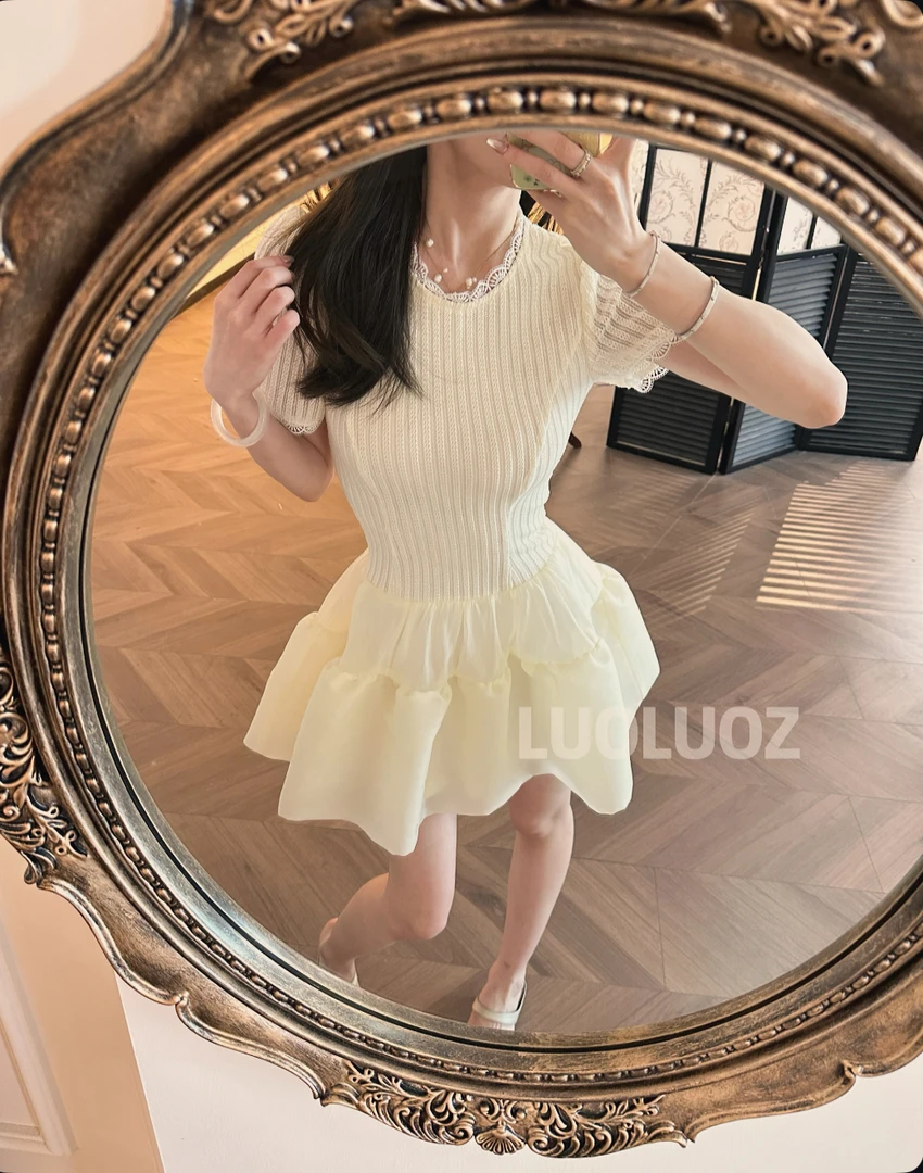 【现货】LUOLUOZ【花开入梦】气质立领花边收腰时尚短款连衣裙cc156