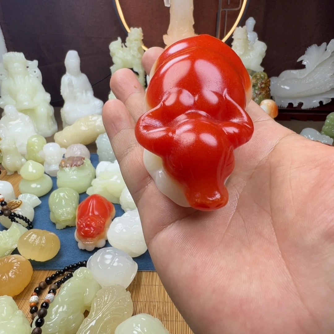 石材手工雕刻红背牛手把
