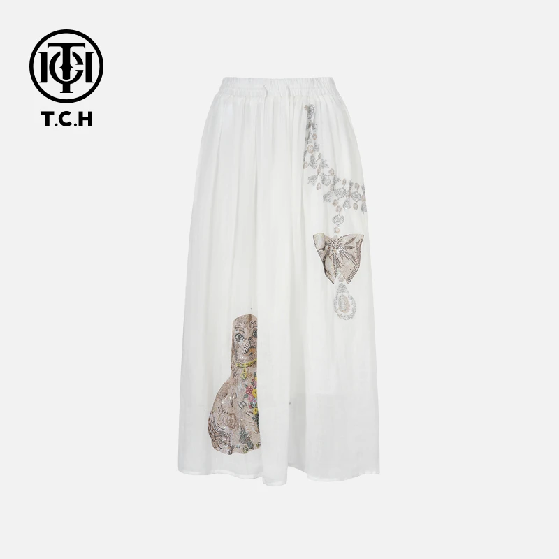 TCH私服烫钻工艺时尚休闲百搭气质半裙女T75B22E5068轻奢tch