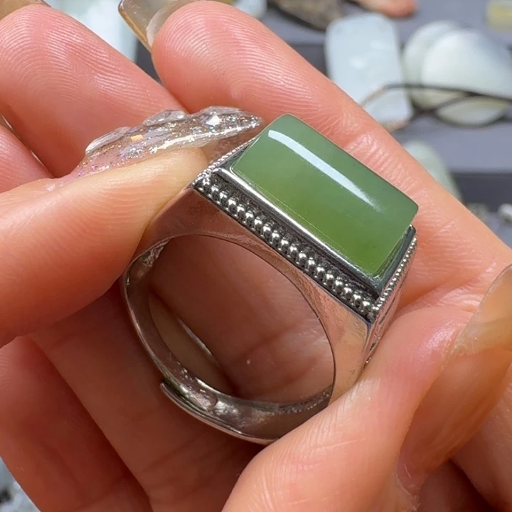 和田玉戒指银S925镶嵌