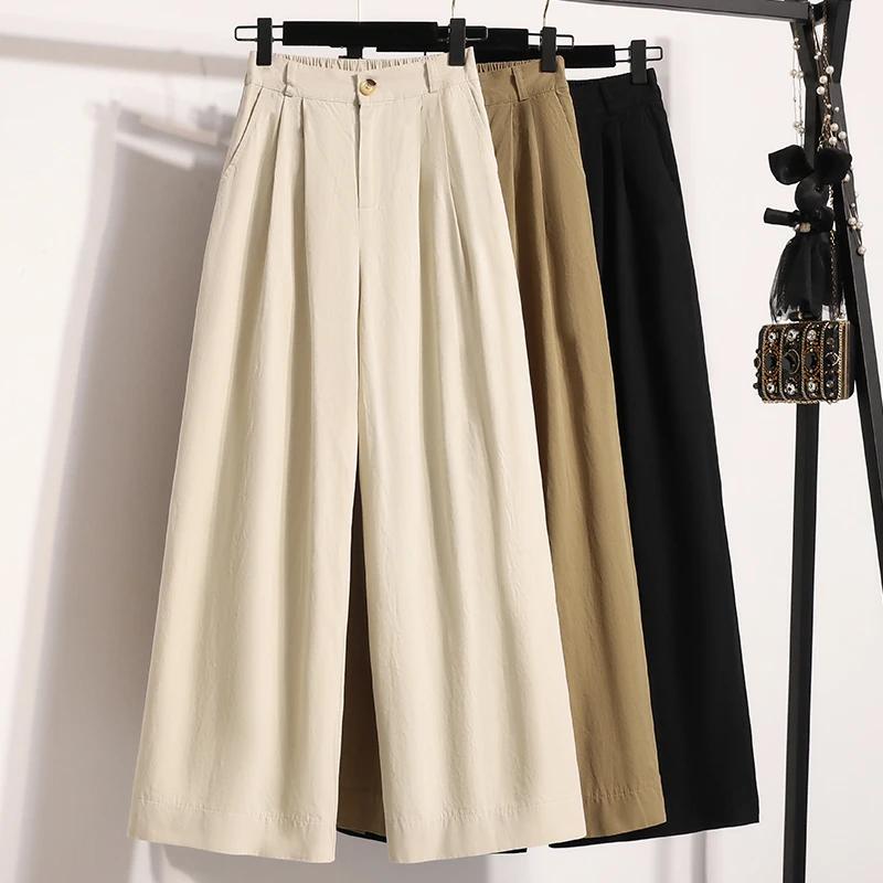 春季新款大码女装胖mm纯色百搭九分阔腿裤韩版高腰显瘦宽松休闲裤
