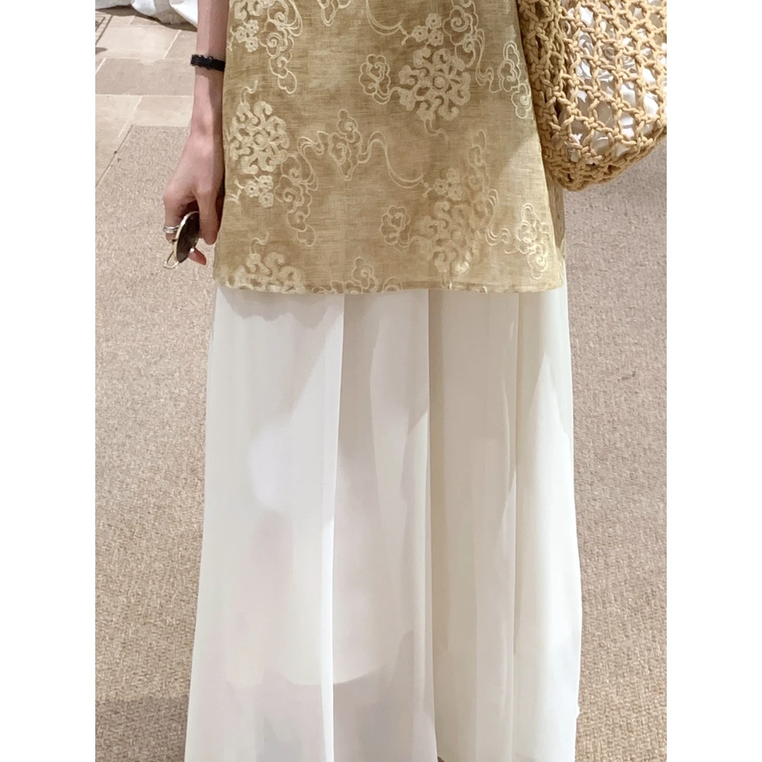 韩系杏色遮胯松紧腰半身裙女2025夏新款高腰a字垂感中长裙
