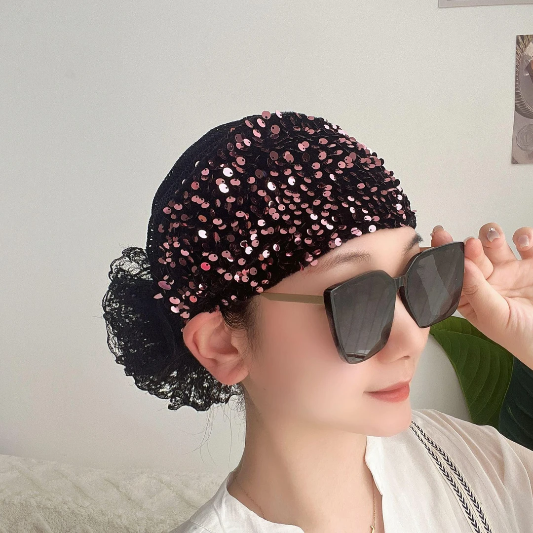 新款亮片头套遮白发洋气头巾帽光头帽包头帽子男女夏薄款透气发带