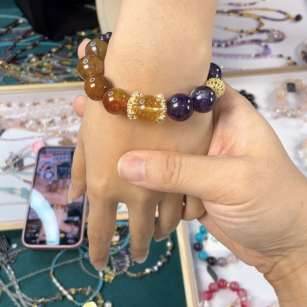 水晶手链银S925镀金镶嵌