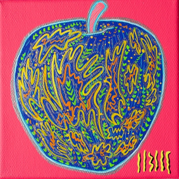 王甜心工作室作品《苹果》15x15厘米 限量1件100%手绘画布