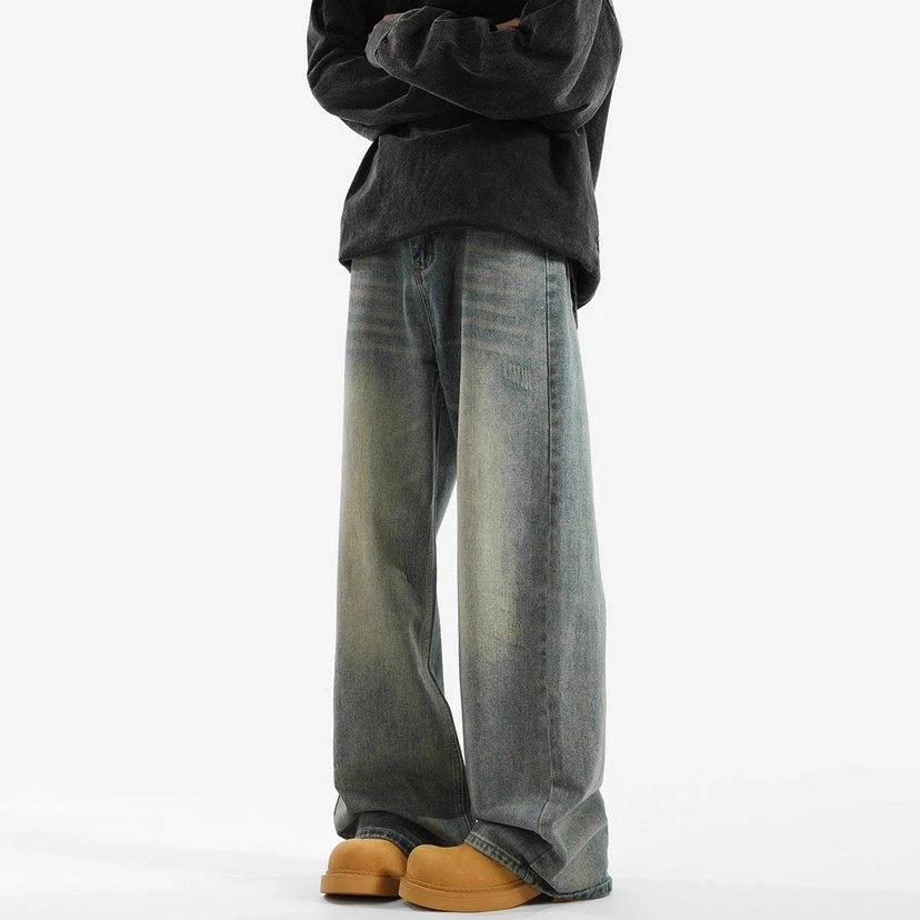 仓石一树潮牌美式复古牛仔裤男士2026秋冬加绒重磅痞帅阔腿直筒裤