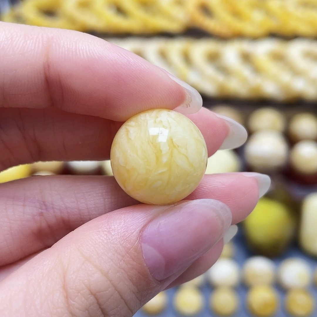 未镶嵌琥珀裸石17mm虎皮圆珠微瑕
