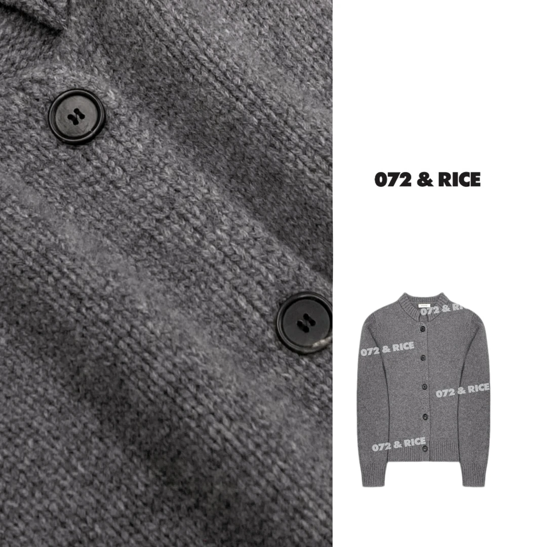 072 & RICE【雅致灰】100羊毛 秋冬圆领单排扣长袖针织衫 31LE095