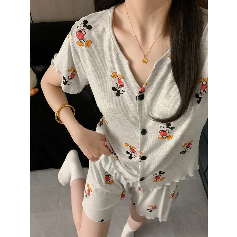 2025新款睡衣女夏季短袖短裤套装夏天薄款卡通米奇甜美显瘦家居服