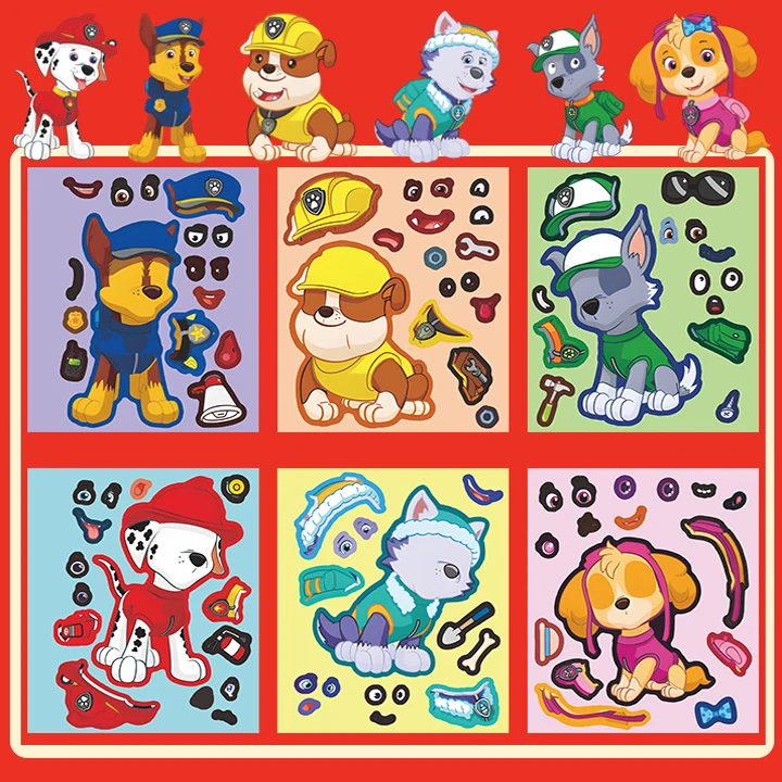 卡通爆款汪汪队贴纸儿童益智可爱狗狗救援队趣味换装diy精美贴画