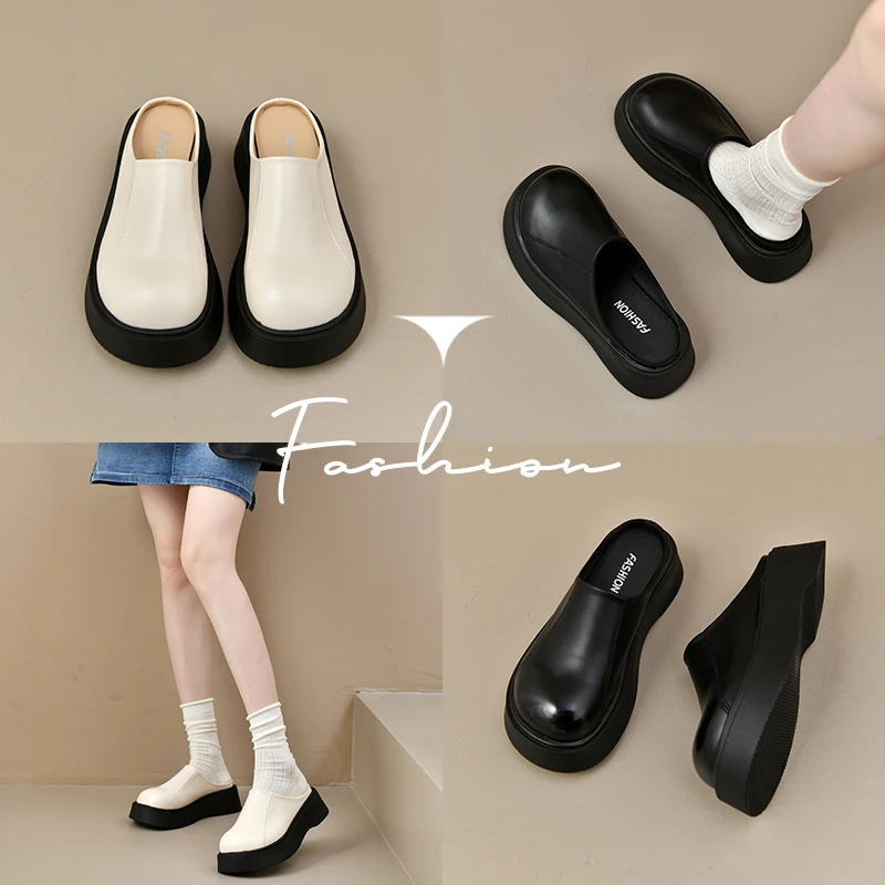 2503厚底增高百搭半拖鞋2025新款女款拖鞋包头拖女士单鞋外穿