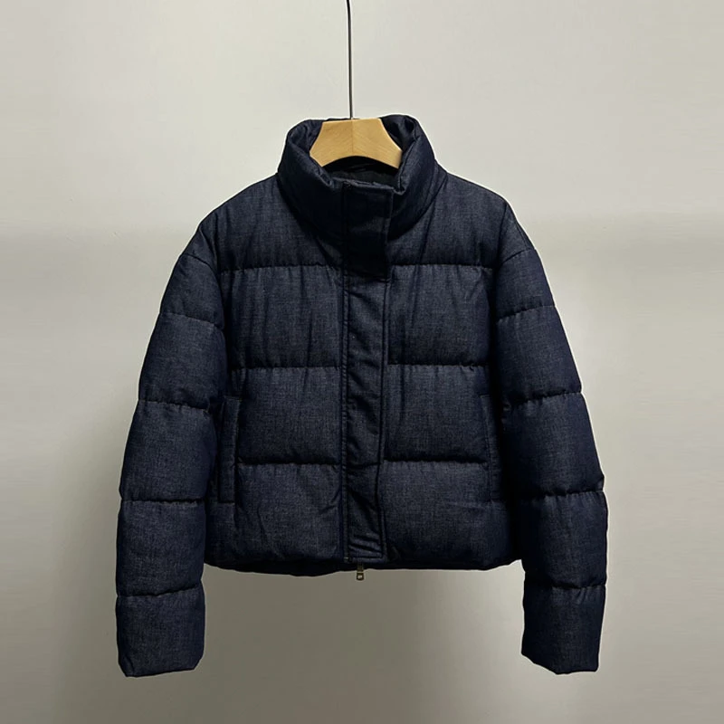 DUCURNO高级感牛仔羽绒服女2026年冬季新款立领加厚保暖百搭外套