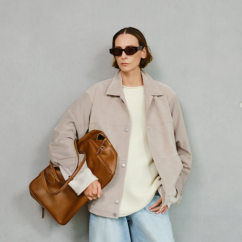 【商场同款】LESS2025春新款纯色工装绒面皮衣外套女2P1A11640