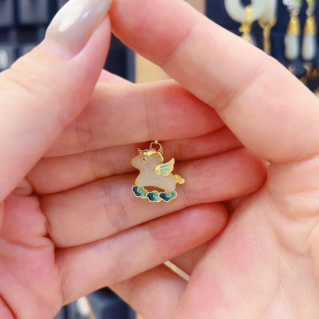 和田玉银S925镀金镶嵌颈饰