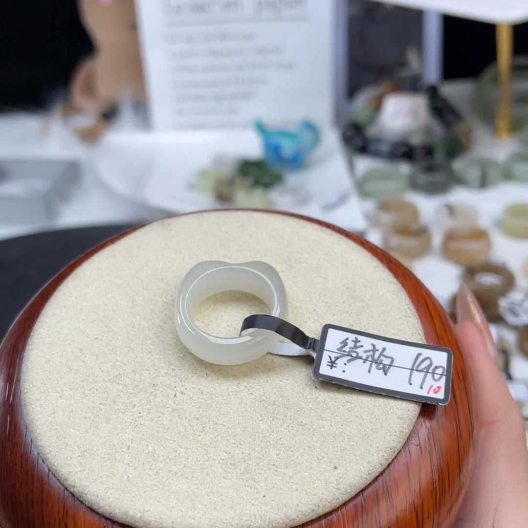 和田玉未镶嵌戒指o47冰白猫猫头16.0