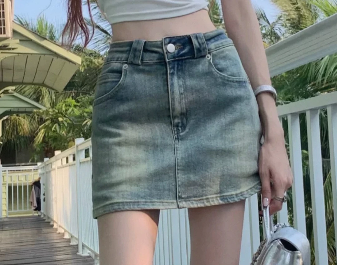 短裙牛仔半身裙夏季高腰牛仔短裙裤高腰显瘦不规则