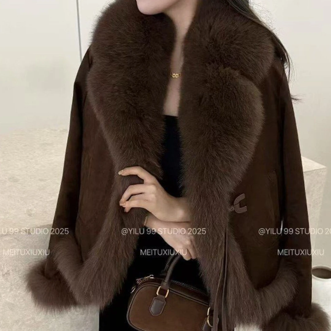 高端时尚短款皮毛加绒一体加厚2025外套冬季保暖新款上衣棉衣女短