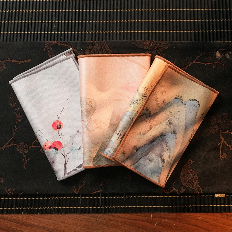 【墨舍好物】高山流水茶巾+静逸茶禅茶巾+莲开并蒂茶巾（th50）