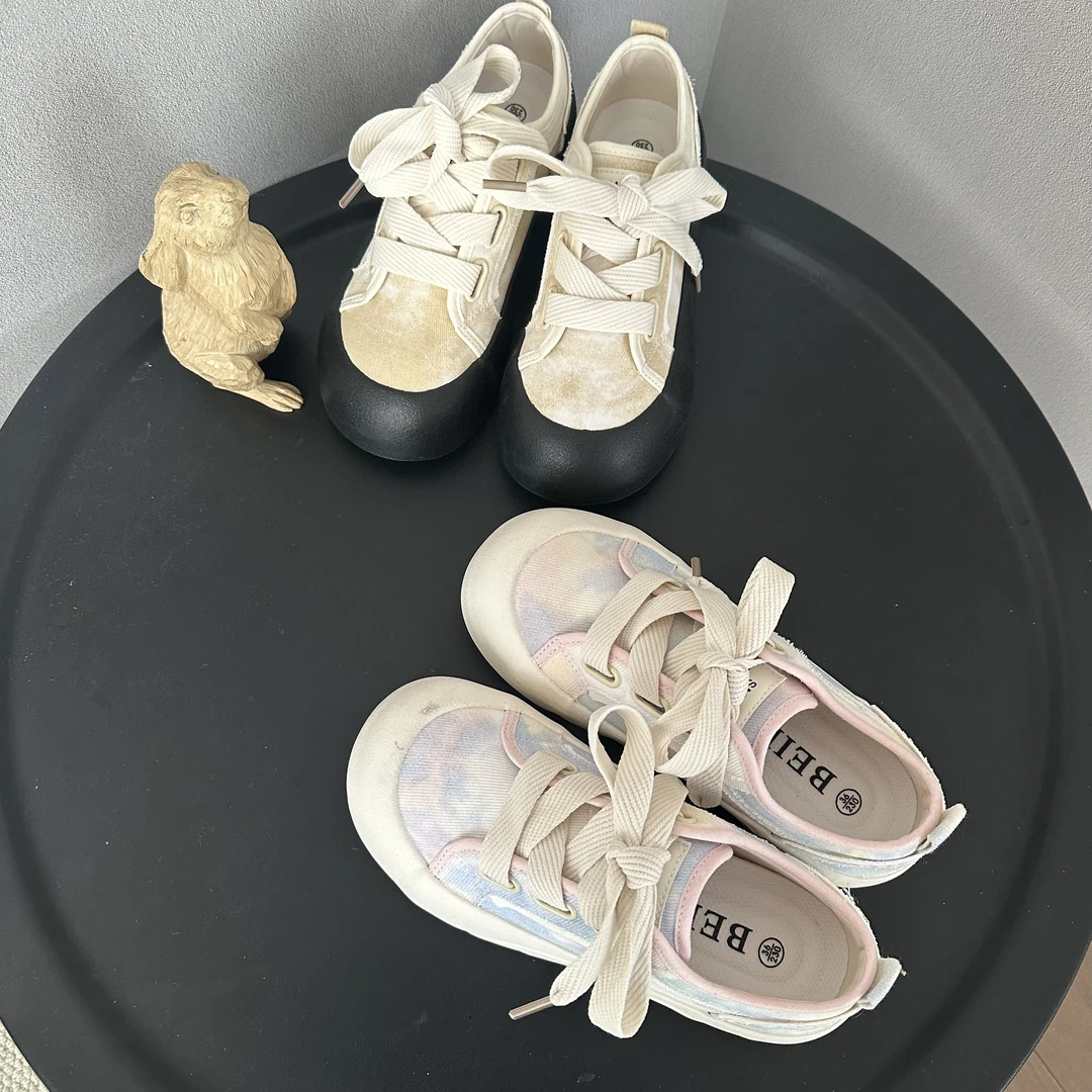 2025新款厚底小白鞋女百搭透气学生帆布鞋休闲板鞋