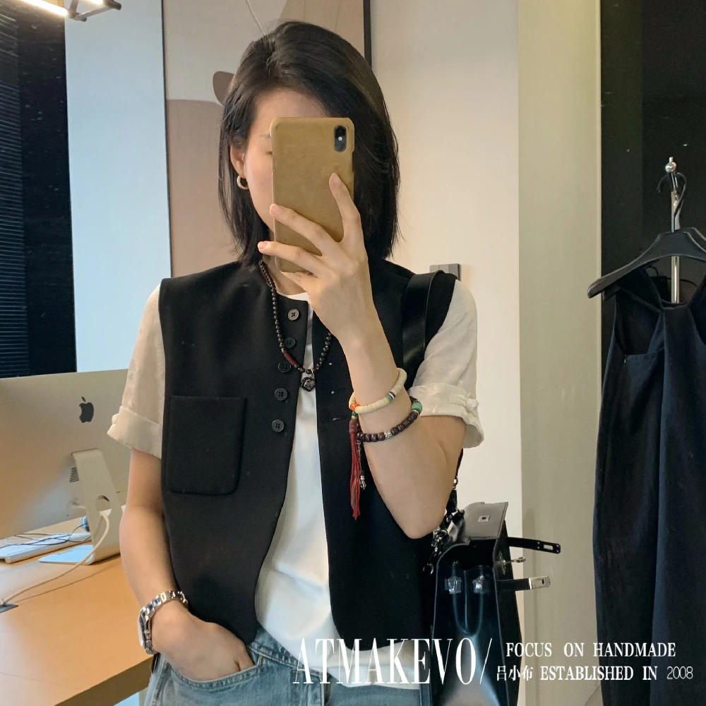 吕小布 | 马甲女2024新款 黑色夏季高级感气质无袖马夹外套0108