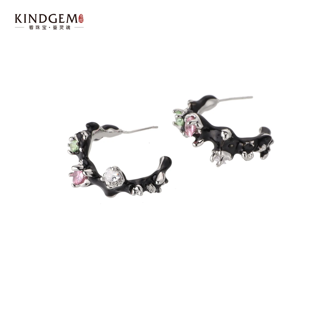 铜合金锆石耳饰 轻奢小众镶嵌气质时尚百搭耳环 BE151XOUC-24501