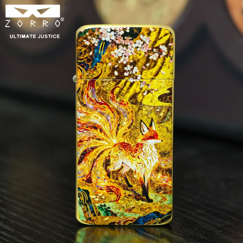 -佐罗Air系列-超薄卡片式纯铜新工艺鎏金描边珐琅彩绘煤油打火机