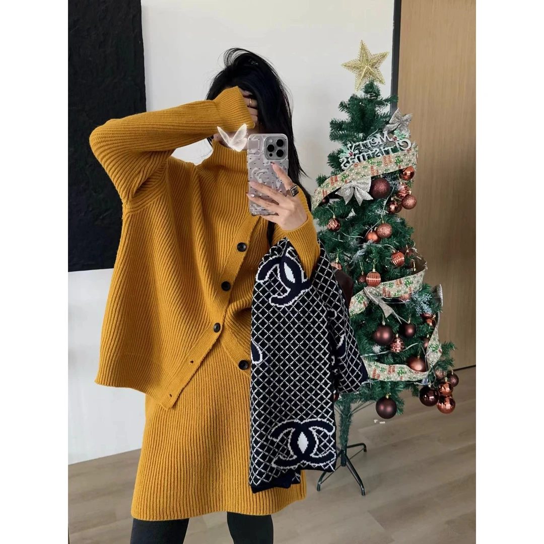 SP【爱尔兰周末】慵懒宽松软糯高领长袖针织毛衣外套➕针织半裙套装