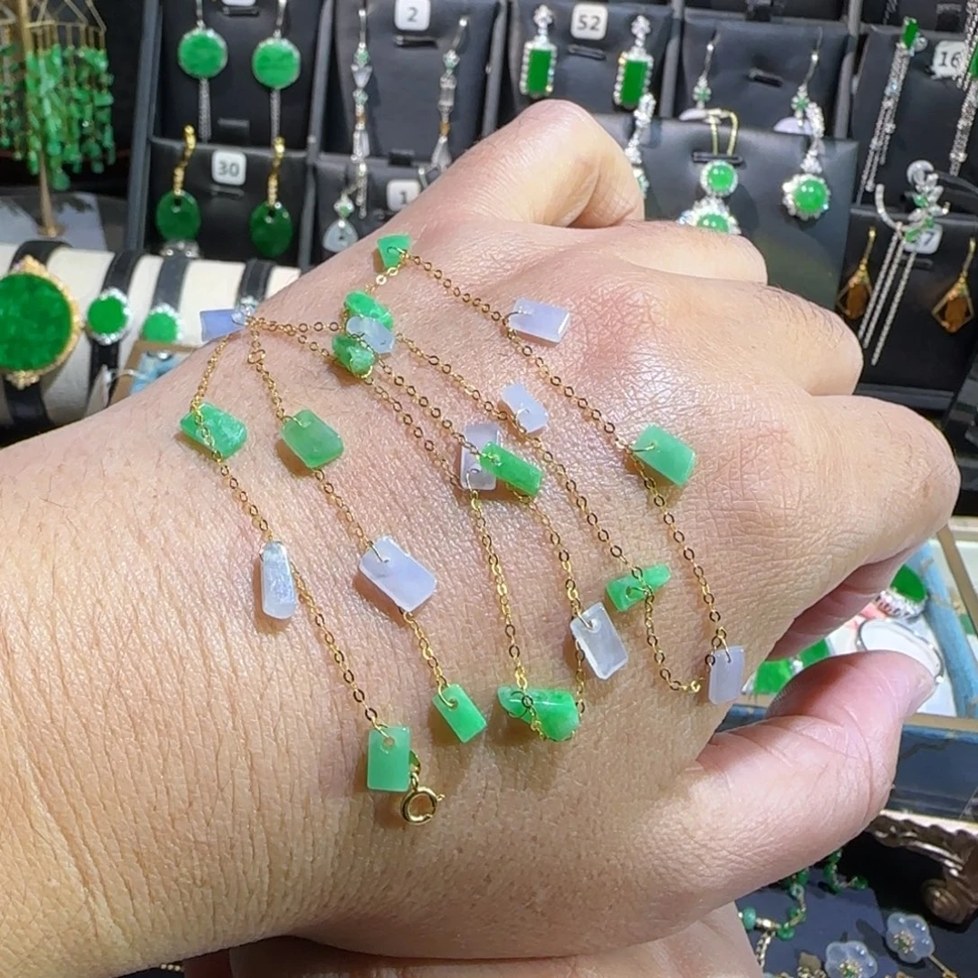 翡翠18K金镶嵌颈饰满天星45cm