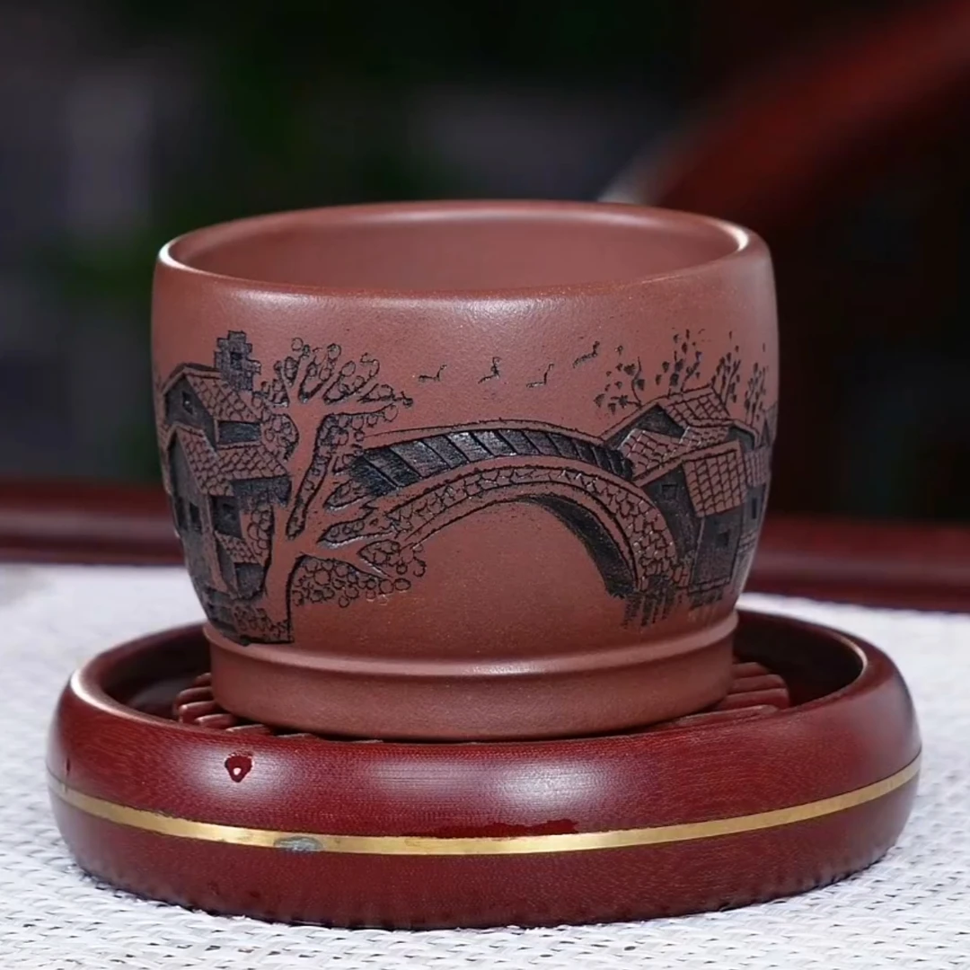 宜兴原矿紫砂主人杯底槽清手工聚财正宗刻字江南茶杯高端100%真品