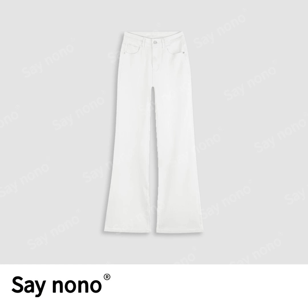 懒猫nono│Saynono 高腰休闲款喇叭白色牛仔裤/RCQ5122