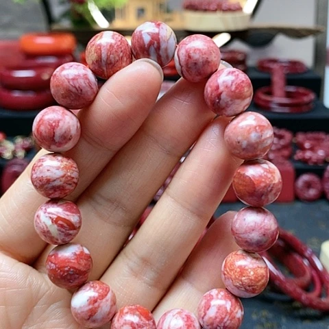 天然辰砂原石卡12手链