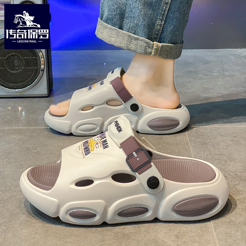 传奇保罗官方正品网红男士凉鞋夏季外穿厚底休闲凉鞋沙滩一字拖鞋