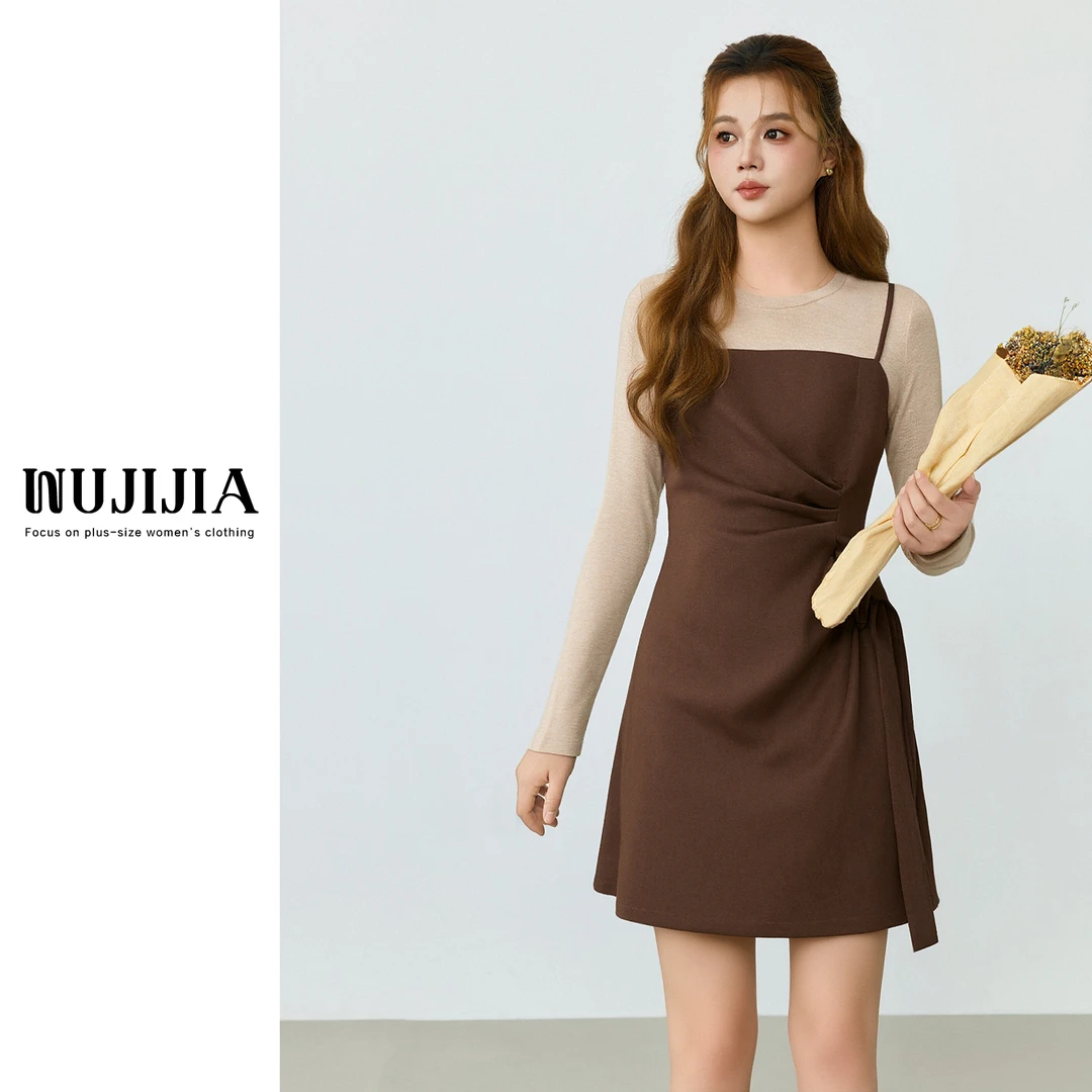 五季家秋季琥珀流光小众设计感新款假两件外穿内搭连衣裙WP10337