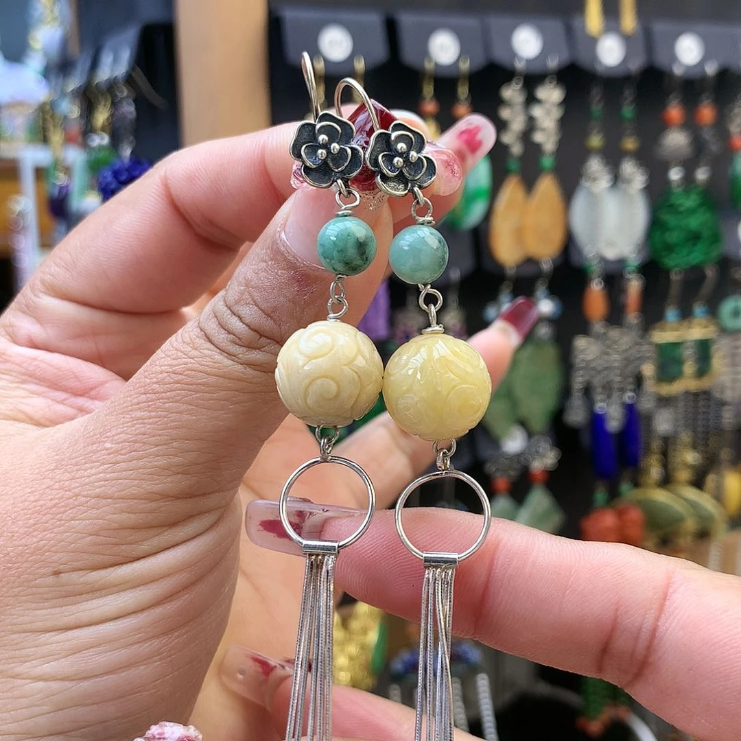 【闪购商品】翡翠耳饰银S925镶嵌耳坠