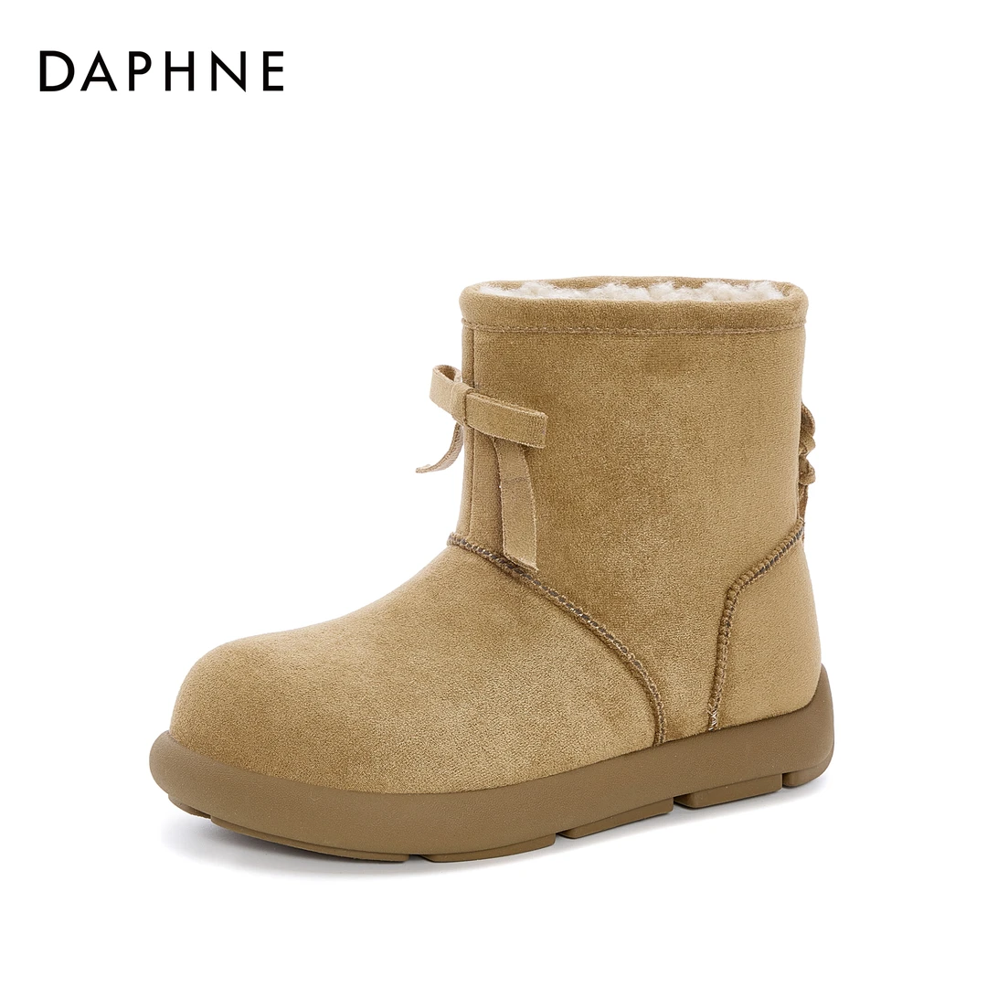 达芙妮2024短筒冬季加绒保暖防滑厚底休闲百搭舒适圆头时尚雪地靴