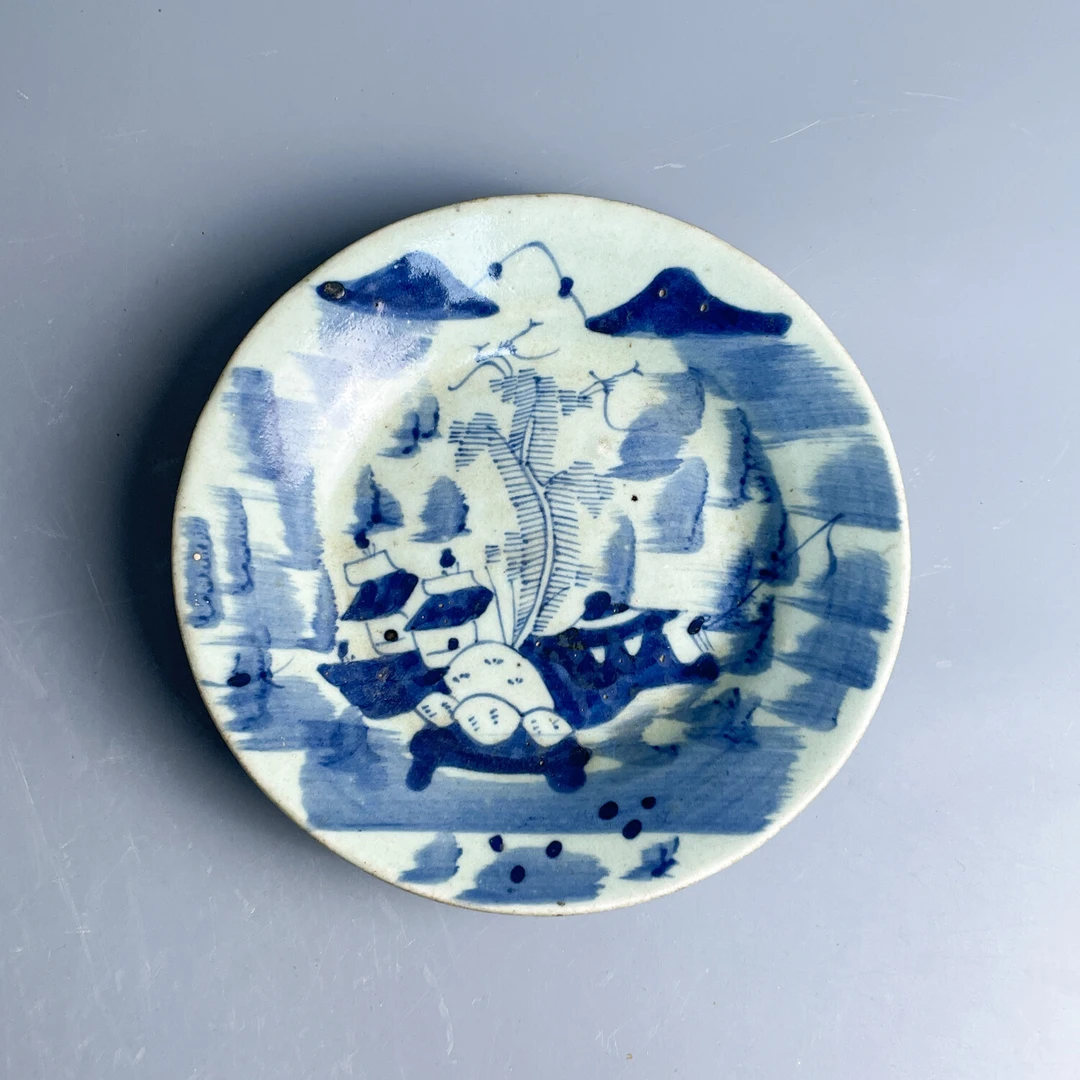 清道光青花山水纹盘6-M25LC000E58