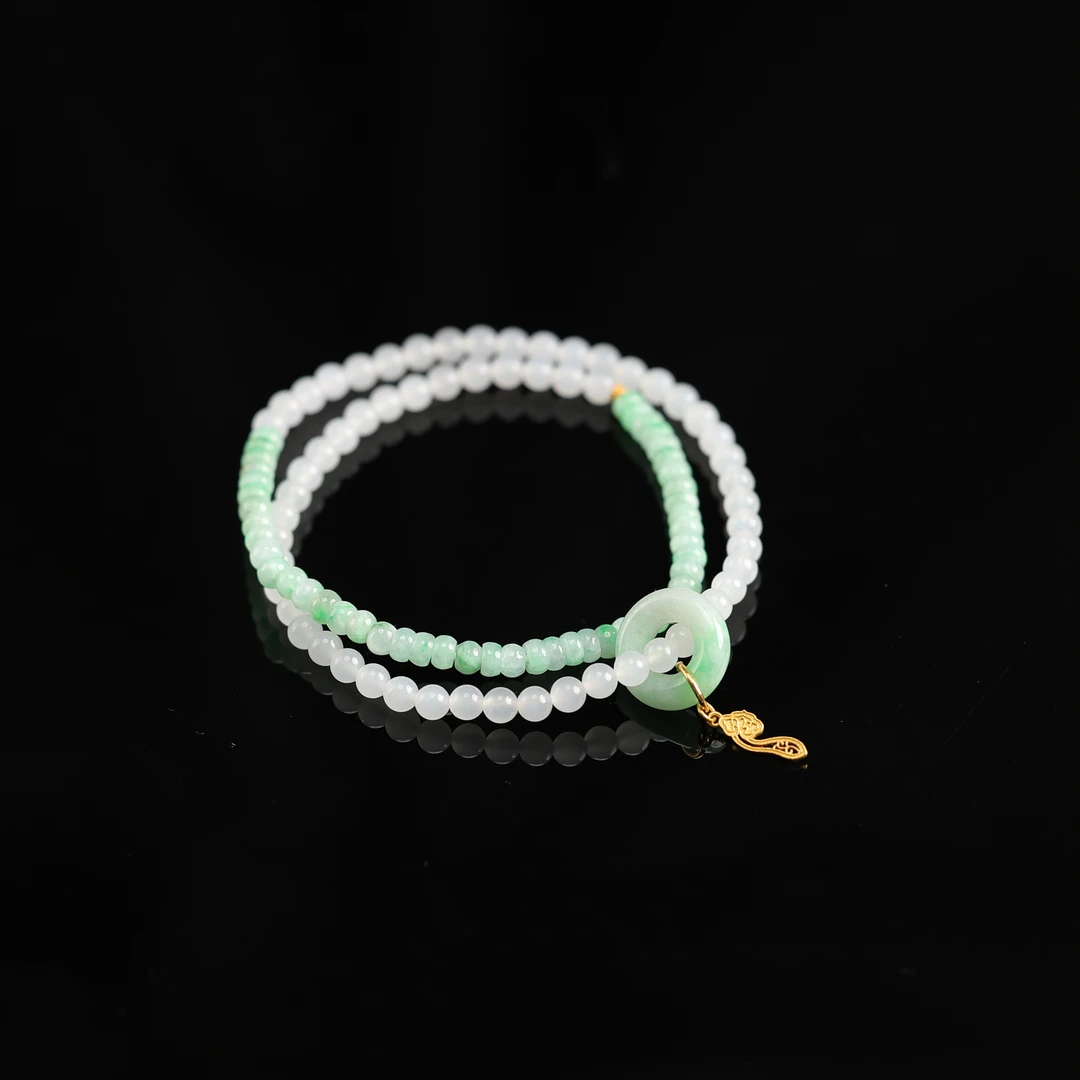 本真 | 陌上青 | 原创设计精品果绿翡翠青海白玉4mm双圈手串