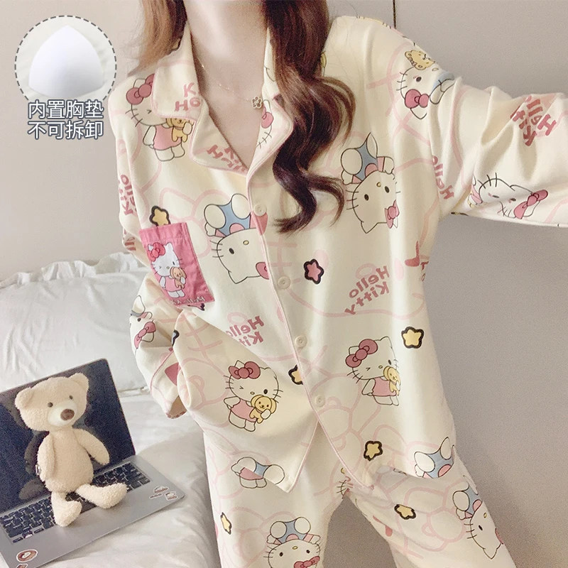 女大睡衣女款爆款2025新款春秋季可外穿大码长袖带胸垫家居服套装