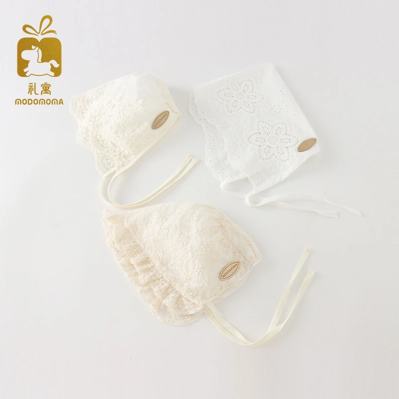 modomoma新生儿用品婴儿帽子夏装女宝宝系带帽洋气公主蕾丝帽