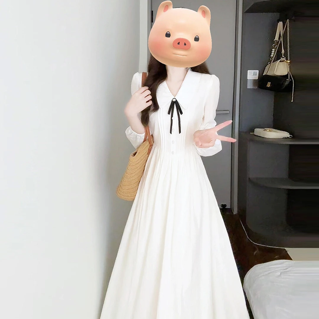 法式温柔白色长袖连衣裙子女新款早秋季学院风初恋白月光长裙7651