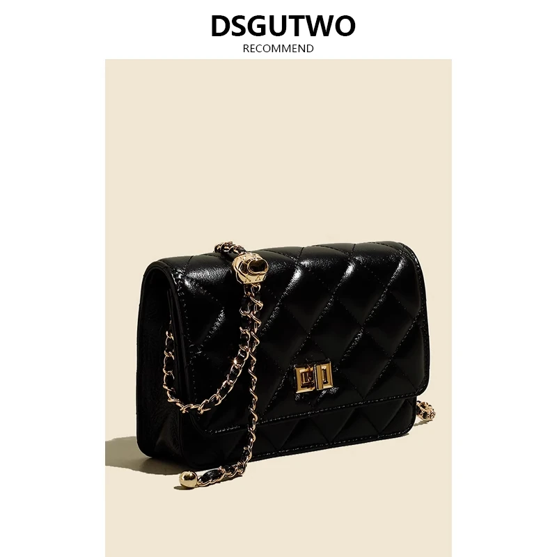 DSGUTWO 高级感菱格链条包纹斜挎包女2025夏季新款时尚真皮小方包